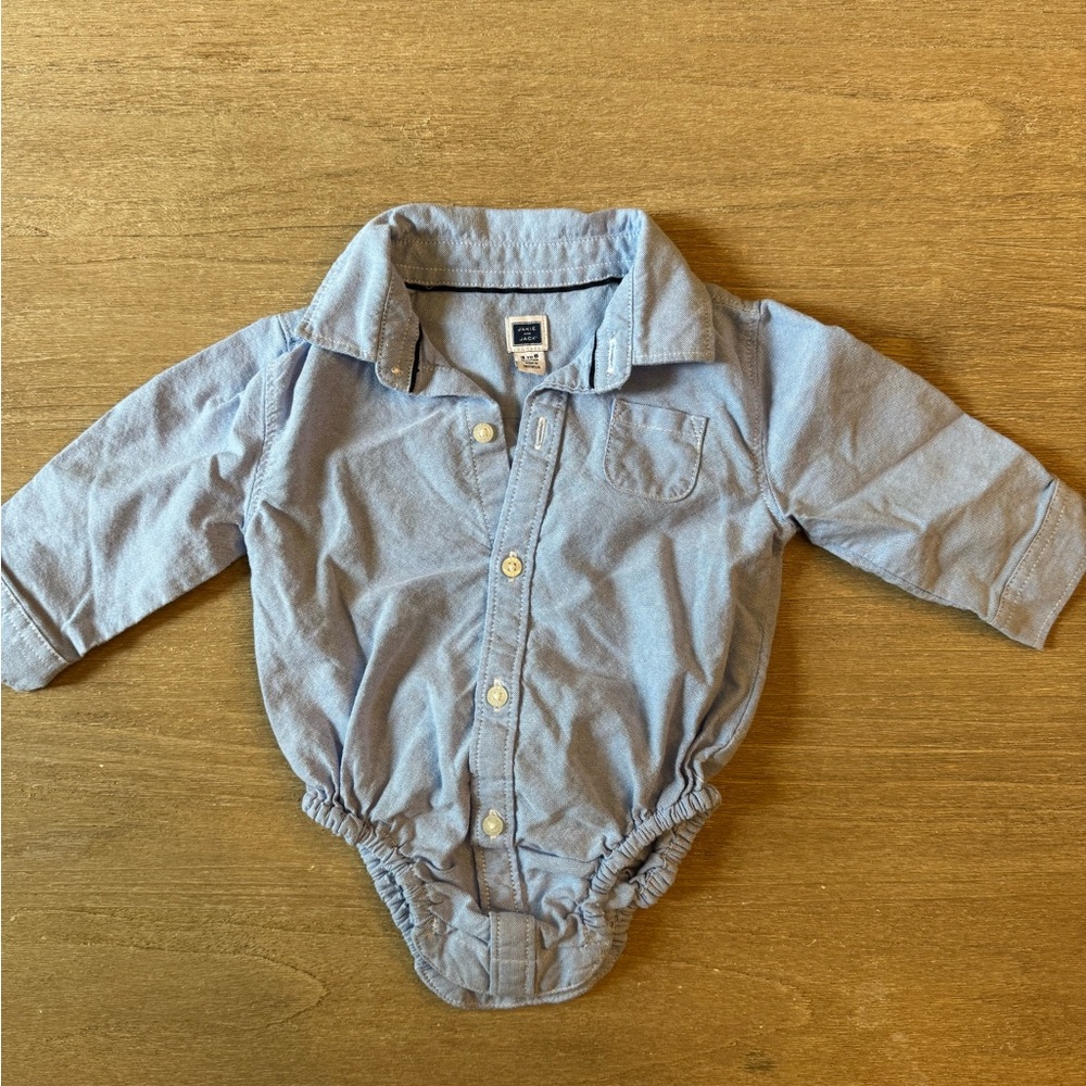 Janie and Jack Blue Long Sleeve Button-down Baby Bodysuit